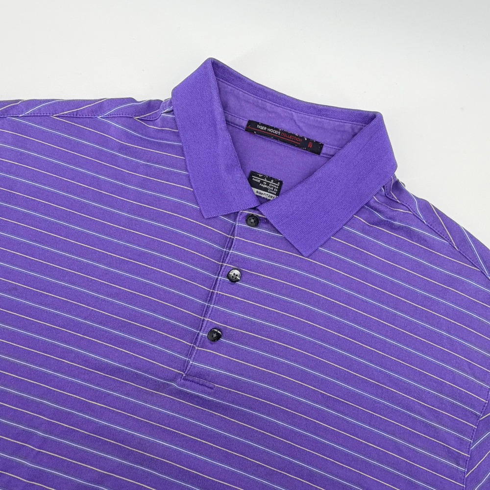 Nike Tiger Woods Collection Polo Shirt Mens Large Purple Striped Golf S/S TW